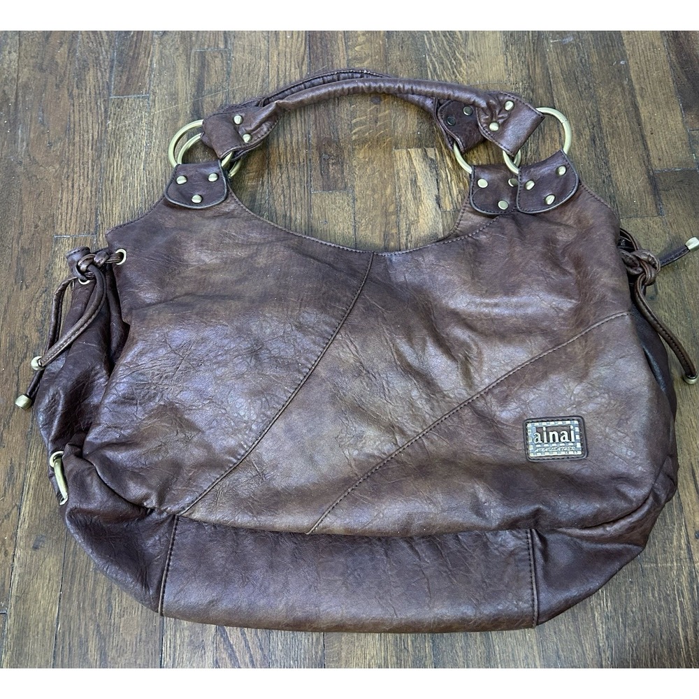 Ainai brown distressed leather slouchy hobo shoulder bag AMAI Leather